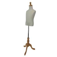 Large Child Dressmakers Mannequin Torso with Wooden Stand - White Fabric