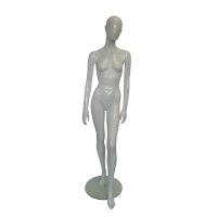 Female Full Body Mannequin Abstract Head - Leg Forward Pose She #4 on Glass Base - Gloss White Fibreglass