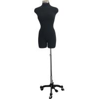 Female Dressmakers Mannequin Modern - Black Fabric Torso on Wheeled base